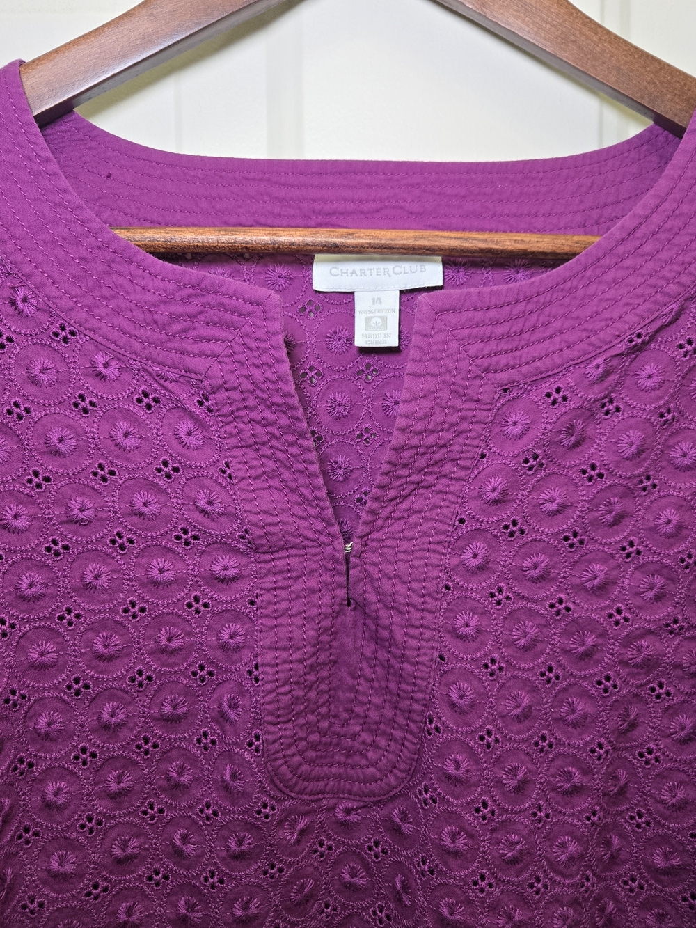 Charter Club Eyelet Knit Tunic - Vibrant Magenta - Picture 2 of 9